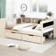 Lit plateforme en bois crème avec tête de lit tapissier, rangement intégré et support de rangement,