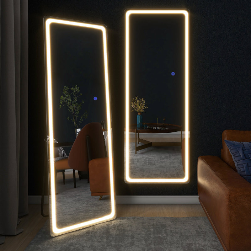 LED Wall Mirror Full Length Mirror with Stand with 3 Adjustable Lights, 20" x 63, Silver