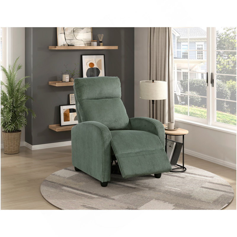 Modern Push Back Recliner Chair Green Soft Corduroy Upholstery Comfort Solid Wood Living Room Furniture 1Pc, Green