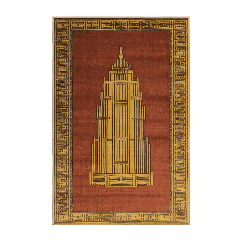 Tapis art déco brun lavable à la machine, Rectangulaire 3 pi x 5 pi
