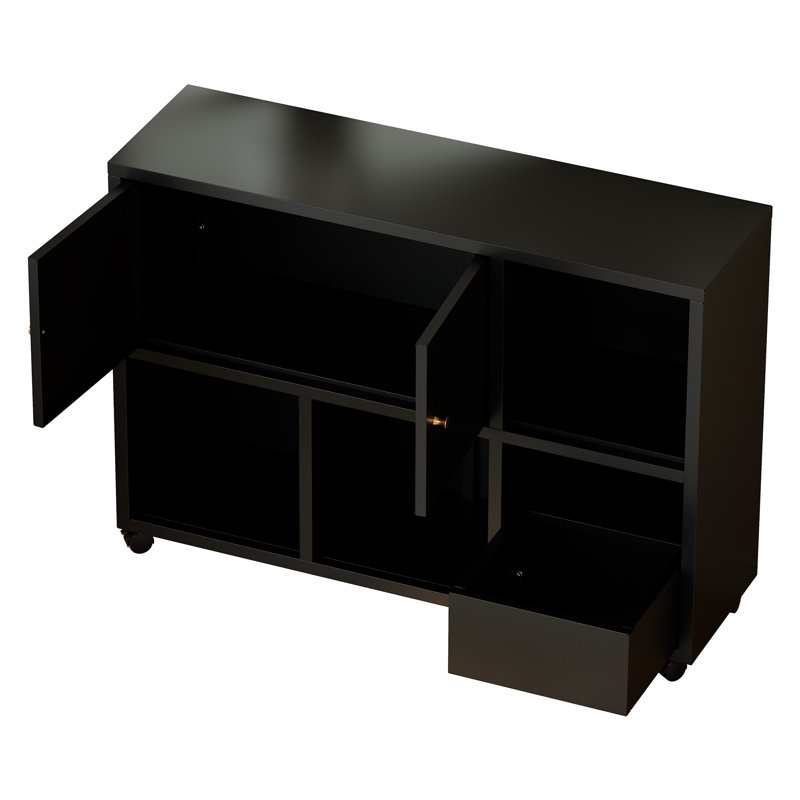 Armoire de rangement roulante moderne en métal de 43 po, organisateur de salle de jeux mobile avec roulettes verrouillables, casiers ouverts, armoire fermée et compartiment de rangement caché, mobilier en fer robuste résistant à la rouille pour l'organisation de la chambre à coucher et de la maison, noir