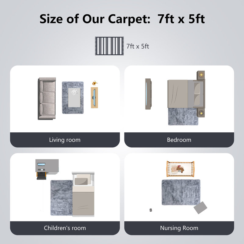Tapis intérieur / extérieur en fausse fourrure gris clair Kyasha, Rectangle 5 pi x 7 pi