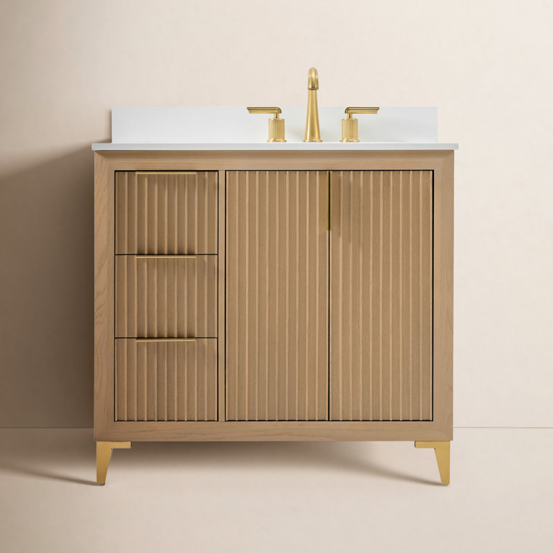 Turlington Freestanding Standard Bathroom Vanity with Top, Oak, 36"