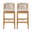 Tabouret d'extérieur en bois de teck avec coussin beige, ensemble de 2