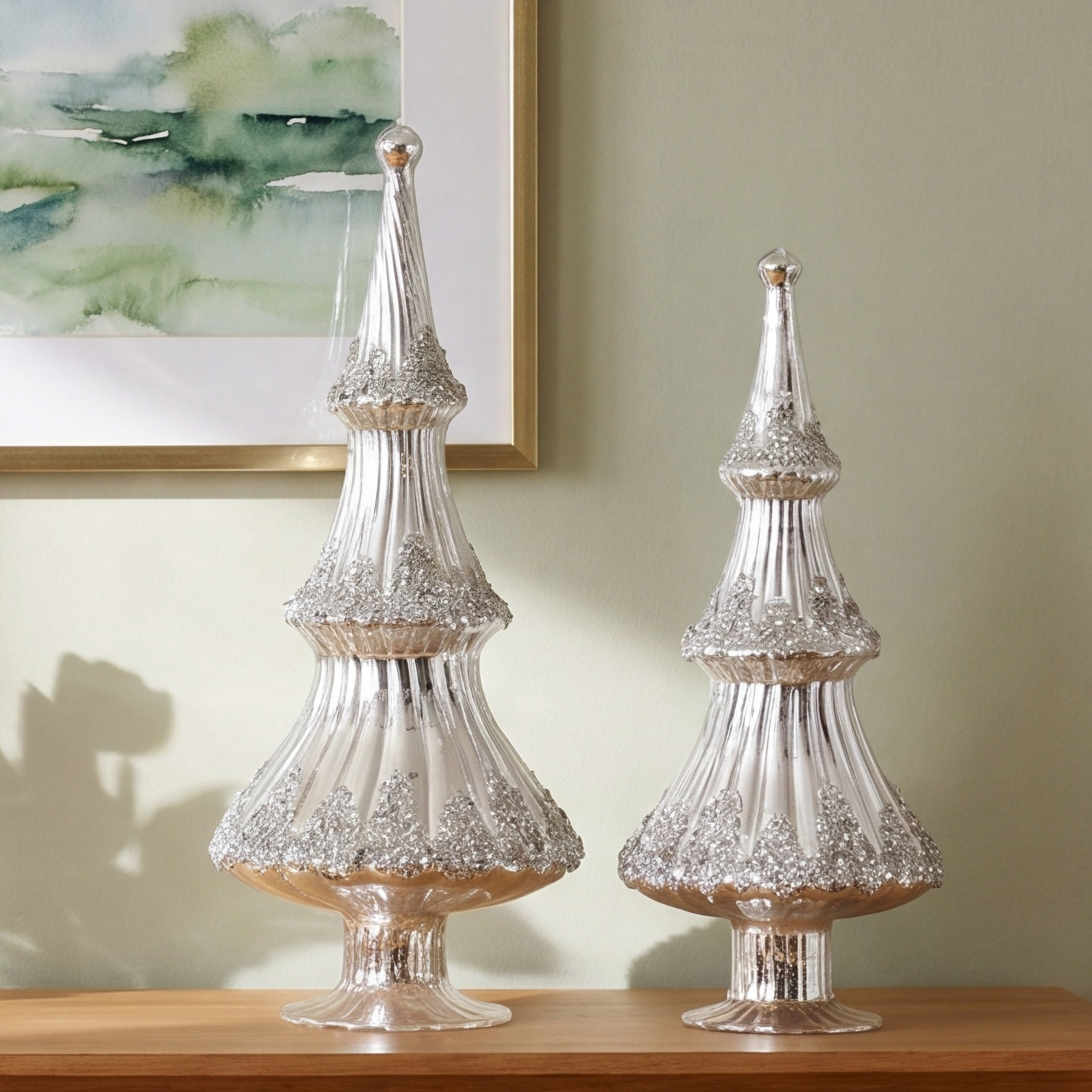 2-Piece Beaded Glass Tabletop Tree Set