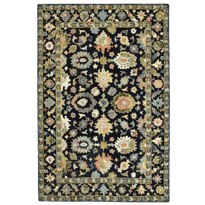 Dharmendera Traditional Black Hand-Hooked Area Rug