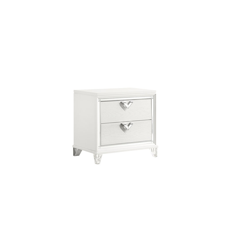 Table de chevet moderne avec éclairage à DEL et V en blanc - 2 tiroirs lumineux et spéciaux