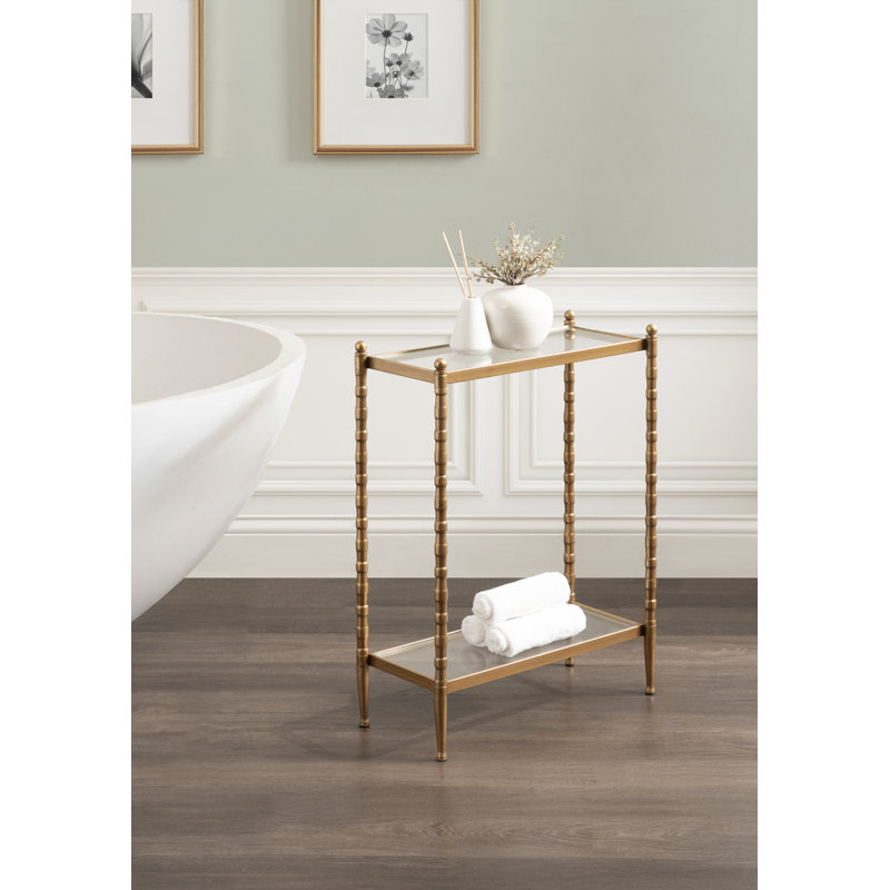Prisha Rectangle Glass Narrow Side Table, Gold