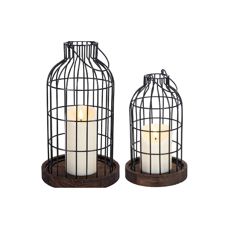 Porte-bougie de style campagnard moderne avec bougie électronique, lanterne rustique de style campagnard décorative en métal avec cloche décorative pour salon, table de salle à manger, manteau de cheminée, foyer