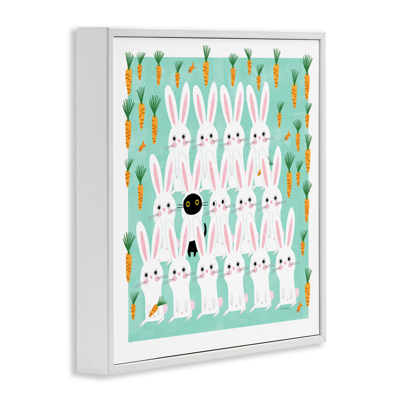 «Cat Mixed with Bunnies», art de la giclée encadrée par Leeza Hernandez, H 24 po x l 24 po, Giclée encadrée blanc bord de mer
