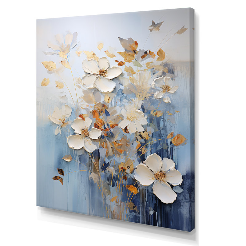 Minimalisme, fleurs saisonnières sur toile, Toile tendue, H 44 po x l 34 po x P 1,5 po