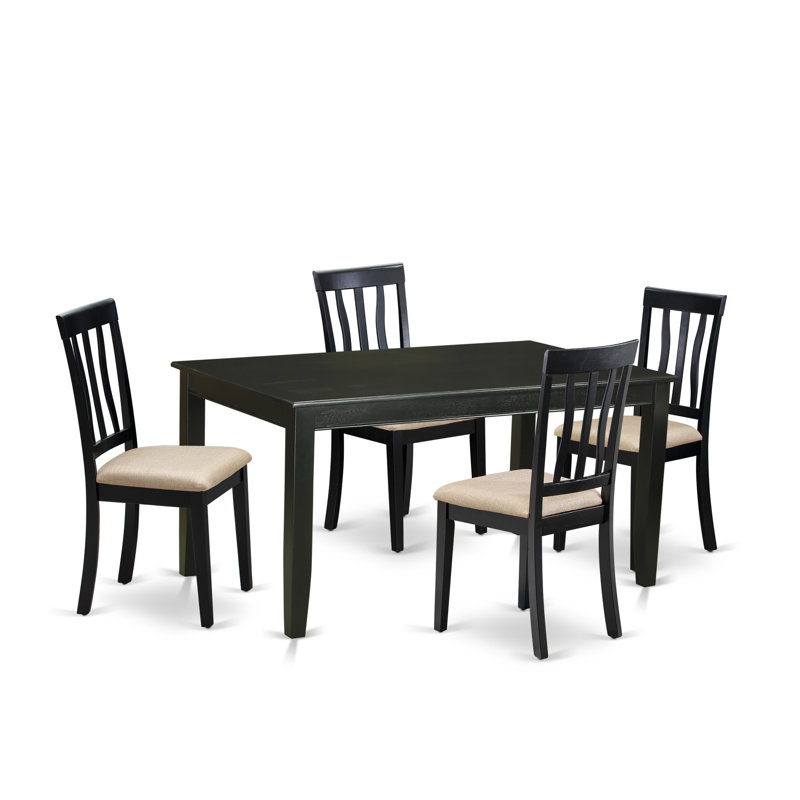 Ensemble de meubles de salle à manger 5 pièces comprenant une table de cuisine rectangulaire et 4 chaises de salle à manger rembourrées en tissu de lin, 36 x 60 pouces, noir