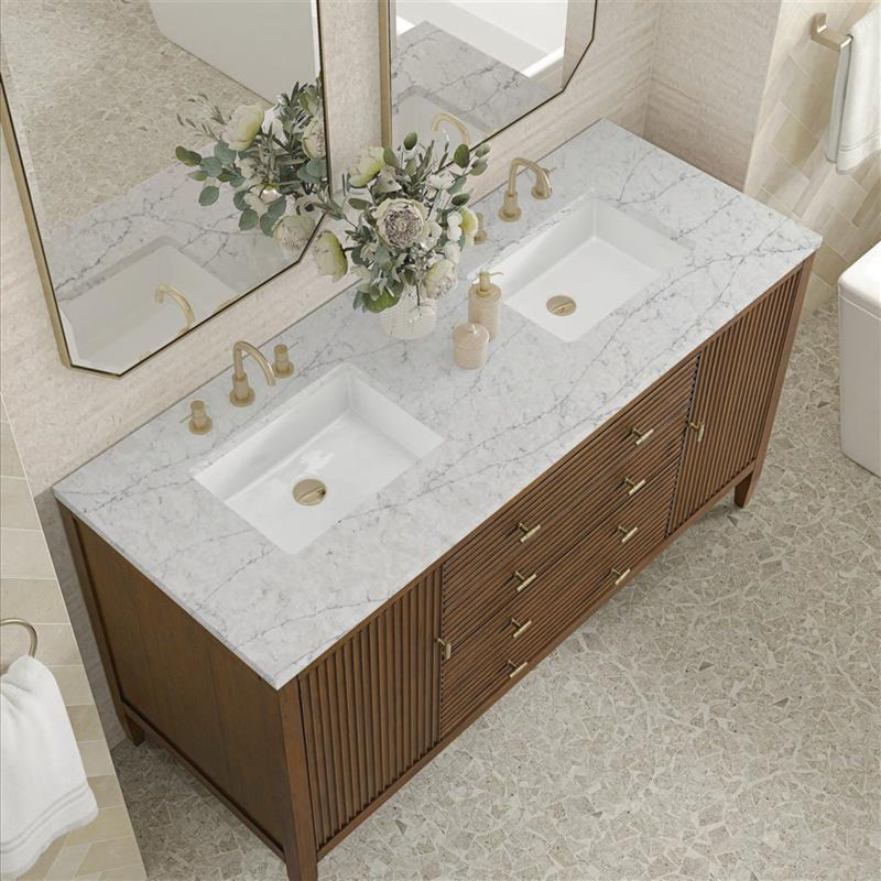 Myrrin 60'' W Double Vanity, Mid-Century Walnut, Eternal Jasmine Pearl