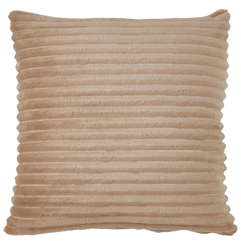 Beige Ribbed Faux Fur Square Throw Pillow