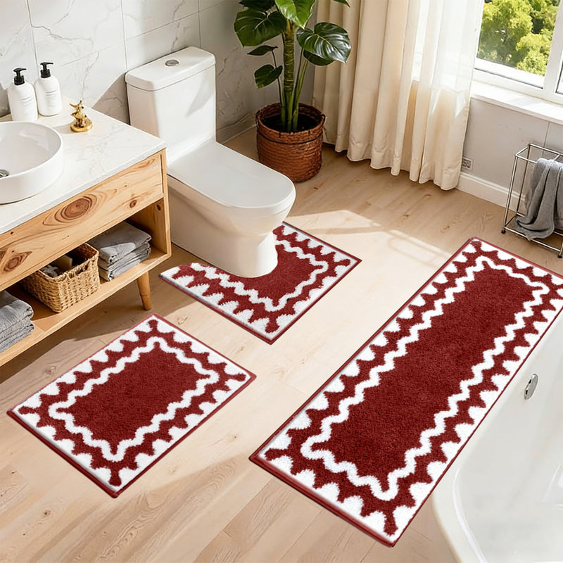 Ensemble de 3 tapis de salle de bain en microfibre avec tapis en forme de U et tapis de bain antidérapant doux et lavable à la machine