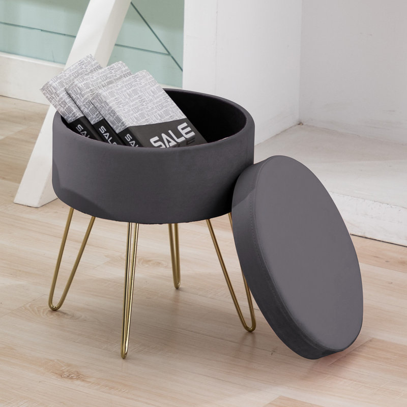 Tabouret de coiffeuse rembourré en velours Stefan Mid-Century, gris