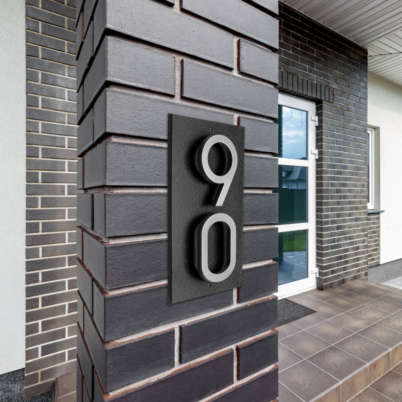 Floating Stand-Off 2-Number Vertical Sign, Black /W/ Silver Modern Font Numbers, Yes