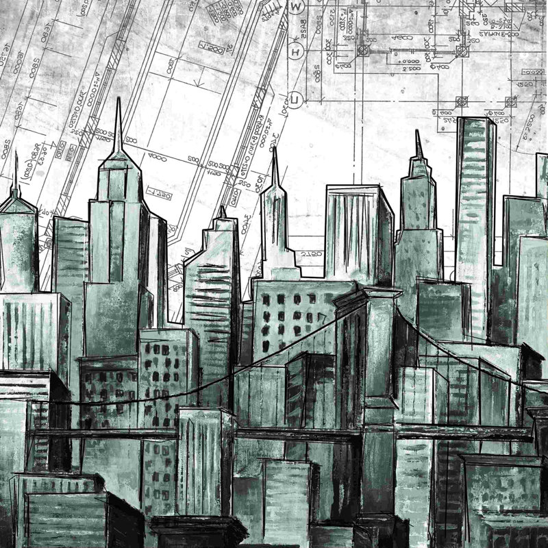 Paysage urbain industriel, H 12 po x l 12 po