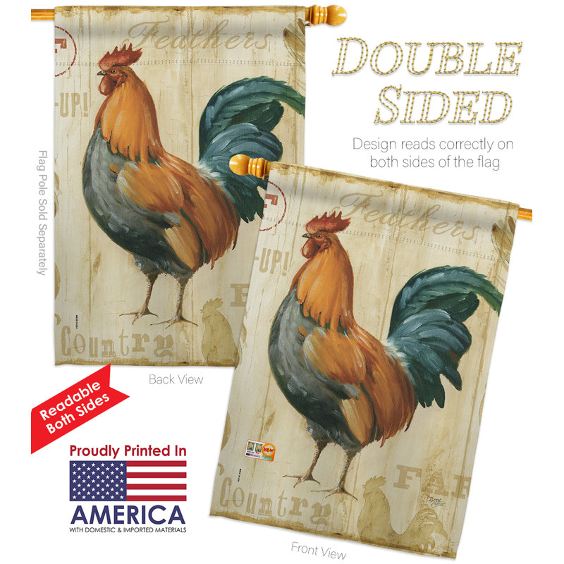 Polyester à 2 faces 40 x 28 po rooster farm drapeau pour la maison