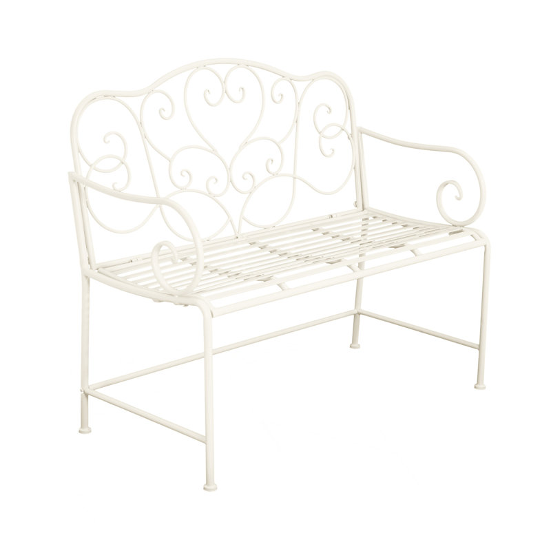 Banc de jardin extérieur avec cadre en fer, Blanc mat