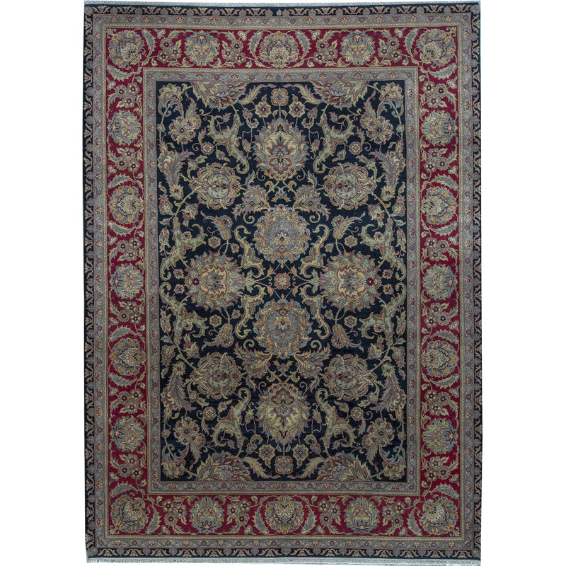 Tapis noir et rouge de haute qualité noué à la main
