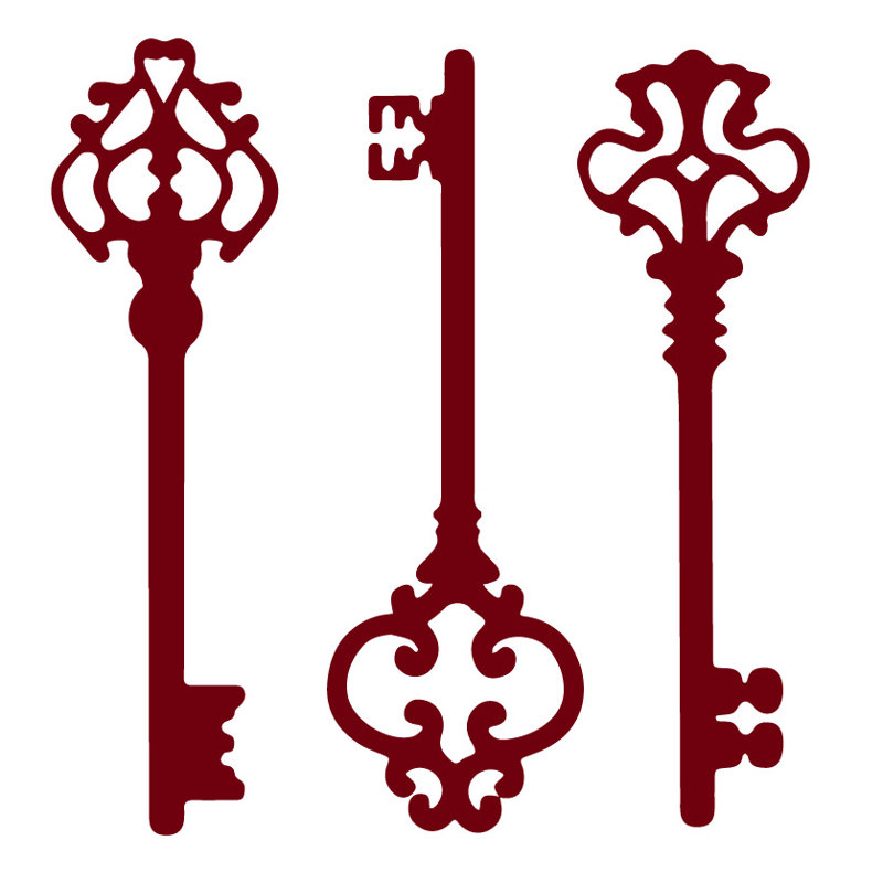 Décalcomanie murale clés squelettes, H 22 po x l 21 po x P 0,01 po, Bourgogne
