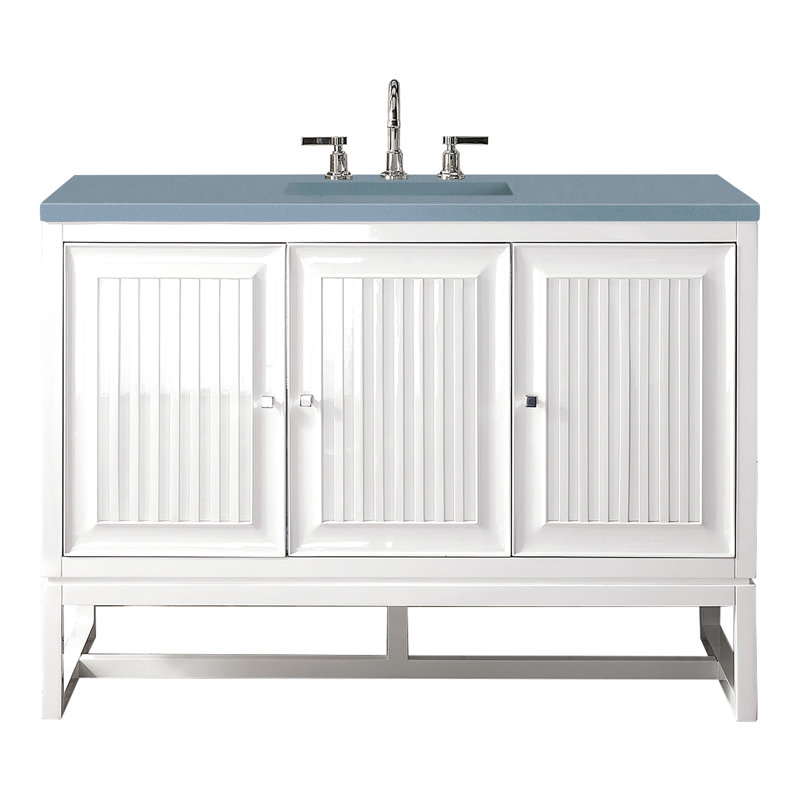 Ensemble de meuble-lavabo simple 48 po Athens, Blanc brillant, Bleu californien, 8 po