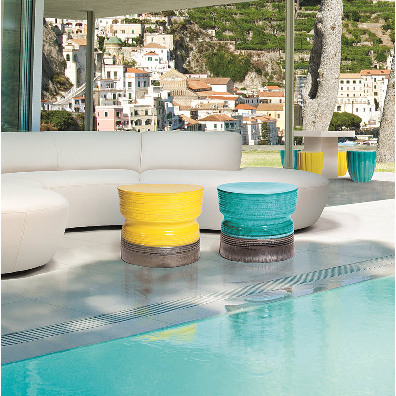Ancaris Garden Stool, Metallic / Aquamarine