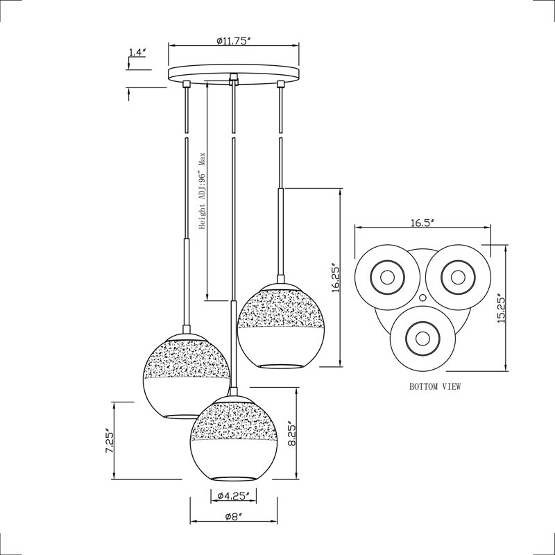 Luminaire suspendu sphère 3 lumières Azlin, Or doux, H 16,25 po x l 15,25 po x P 16,5 po