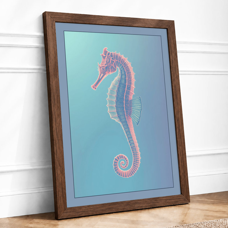 Seahorse Elegance Coastal - Framed Print, A4 - 29.7 x 21.0 cm, Walnut