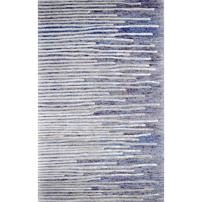 Tapis bleu ciel/ivoire à la main