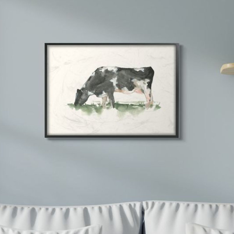 «Vache qui broute dans un champ» par Ethan Harper - reproduction d'art, H 30 po x l 24 po, Toile tendue