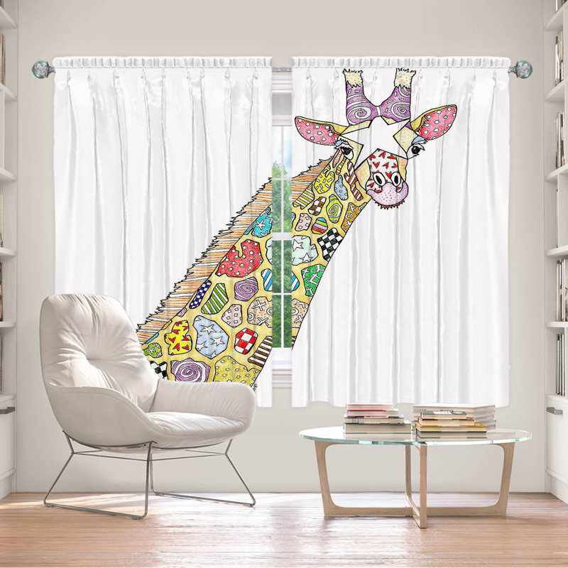 Ensemble de 2 rideaux doublÃ©s pour fenÃªtre de 203 cm x 132 cm par Marley Ungaro - Girafe blanche, L 40 po x L 52 po