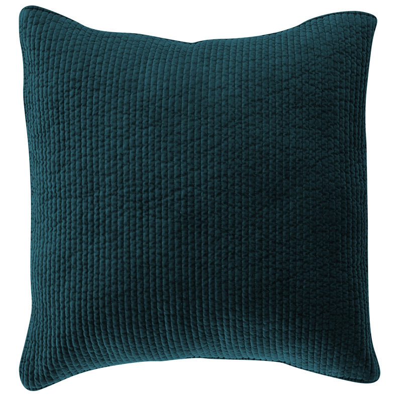 Stonewashed Velvet Cotton Quilted Modern Rustic Pillow Sham, Deep Blue, Euro