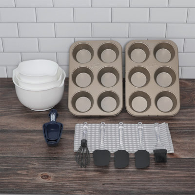 Ensemble de petits gâteaux antiadhésifs en gris et blanc 14 pièces Glad