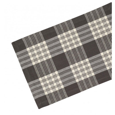 Ribbed Stone Grey Plaid Table Runner