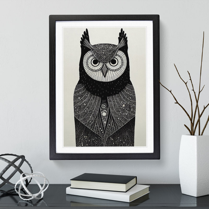 Adorable Owl - Wall Art, 48cm H x 36cm W, Black Picture Frame, White