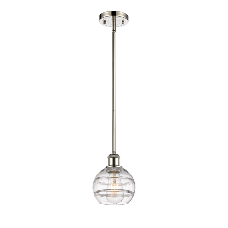 Luminaire suspendu avec tige 1 lumière Ballston Bienes-516-G556, H 7,88 po x l 5,88 po x P 5,88 po, Transparent, Nickel poli