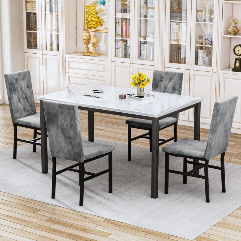 Dining Room Table Set 5 Piece Dining Table Set With Luxurious Button Tufted Dinner Chairs, Modern Kitchen Dining Room Table And Chairs Set, Dining Table Set For Kitchen Living Room Breakfast Small Spaces