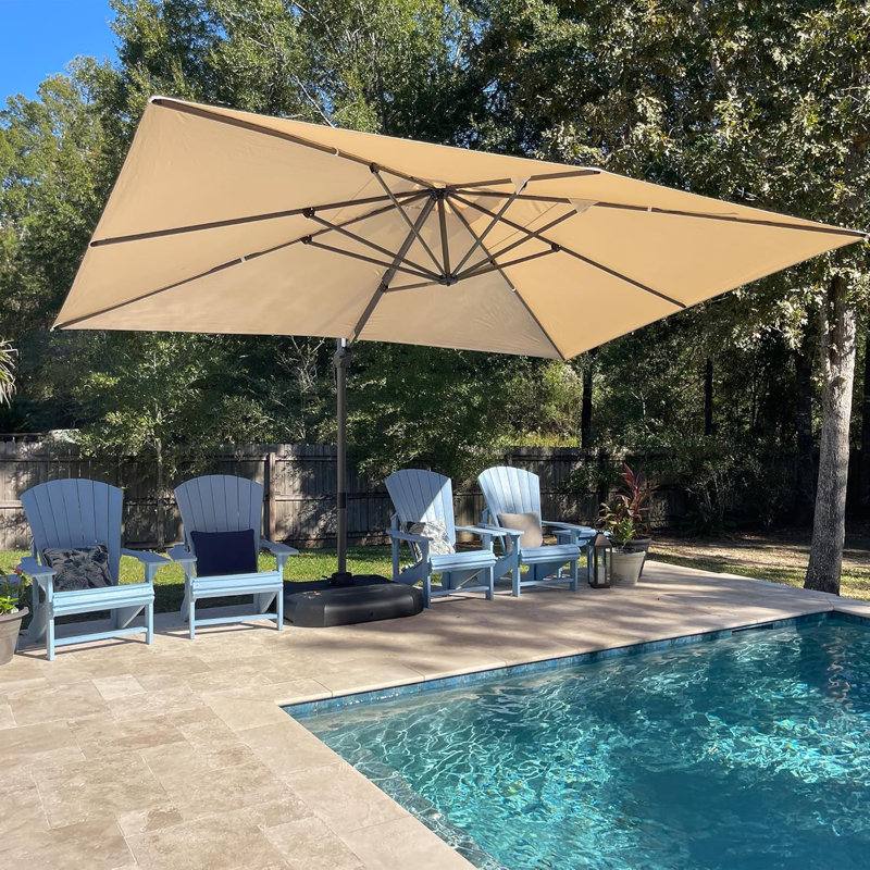 Grand parasol incurvé rectangulaire inclinable 10 x 13 pi avec base, Beige