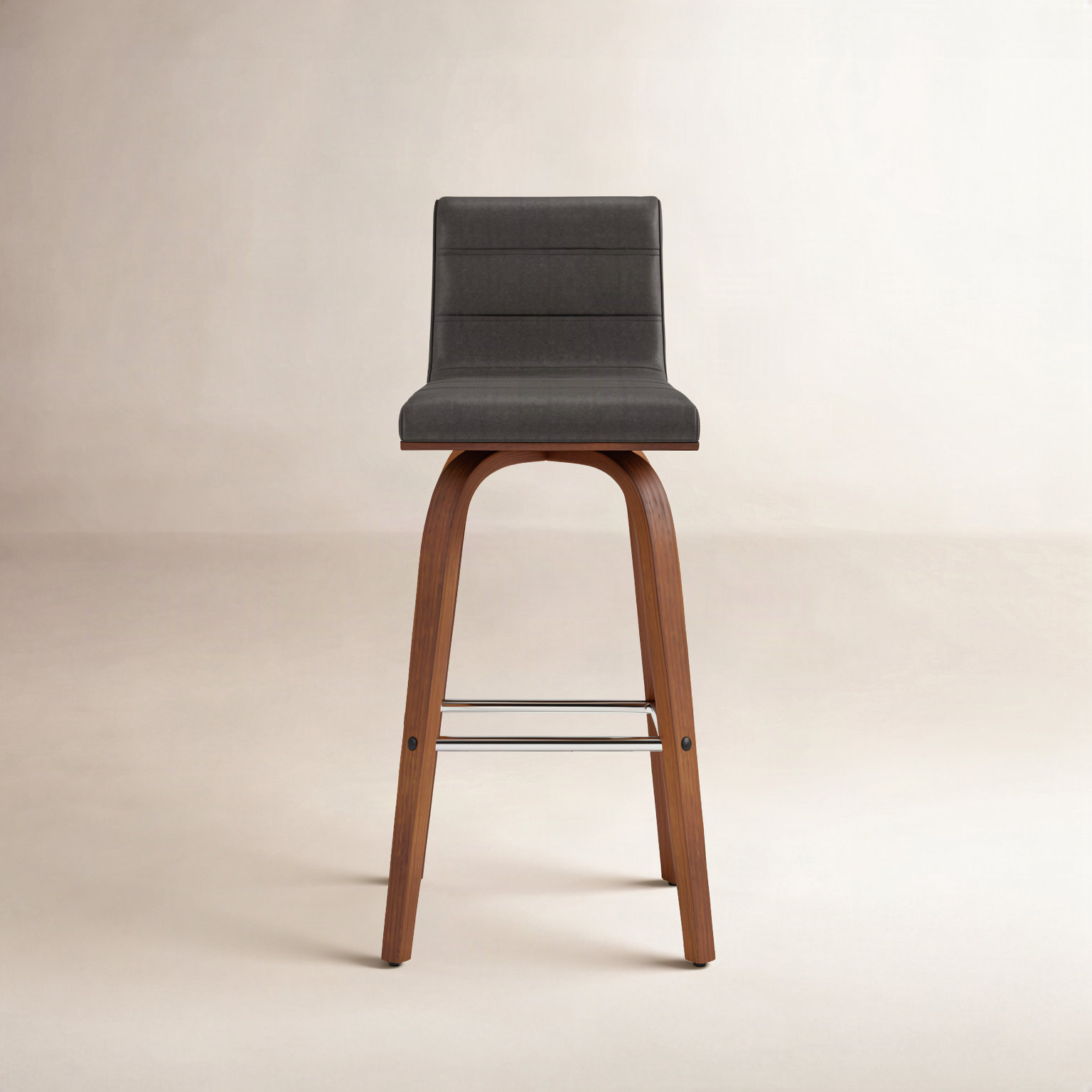 Biance Swivel Bar and Counter Stool, Gray Faux Leather, Counter Stool (26" Seat Height), Walnut