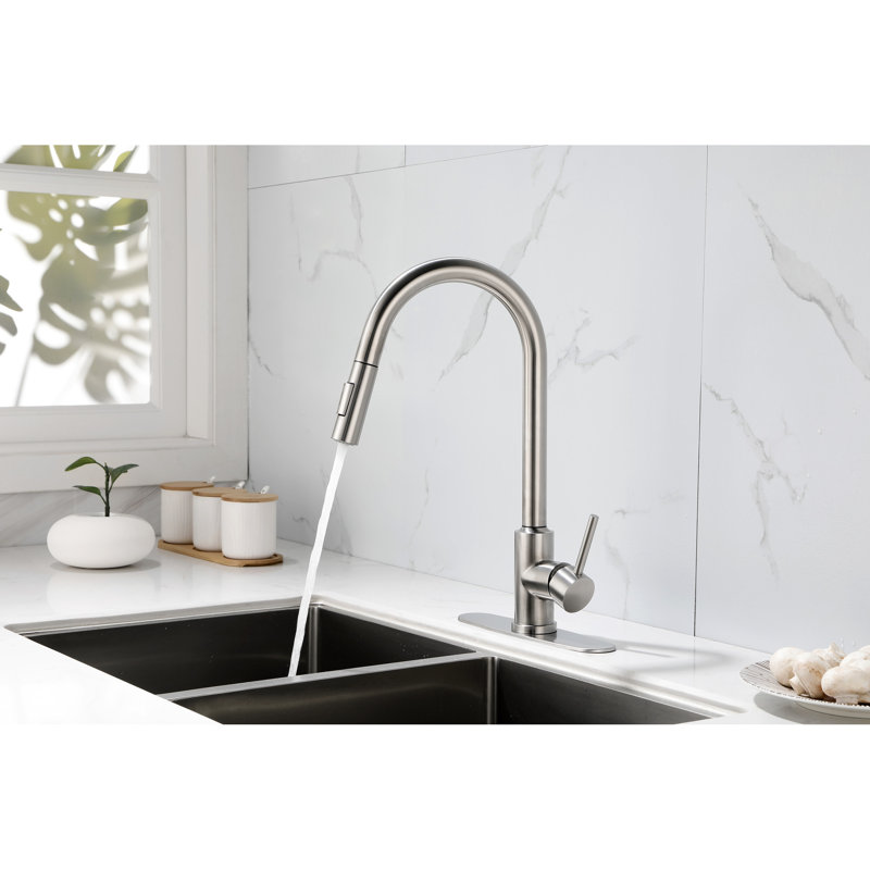 Kitchen Faucet With Pull Down - 360 Rotating Nozzle For Effortless Water Flow, Single Handle Temperature And Flow Management, Corrosion Coating Pull-Down Spray Head