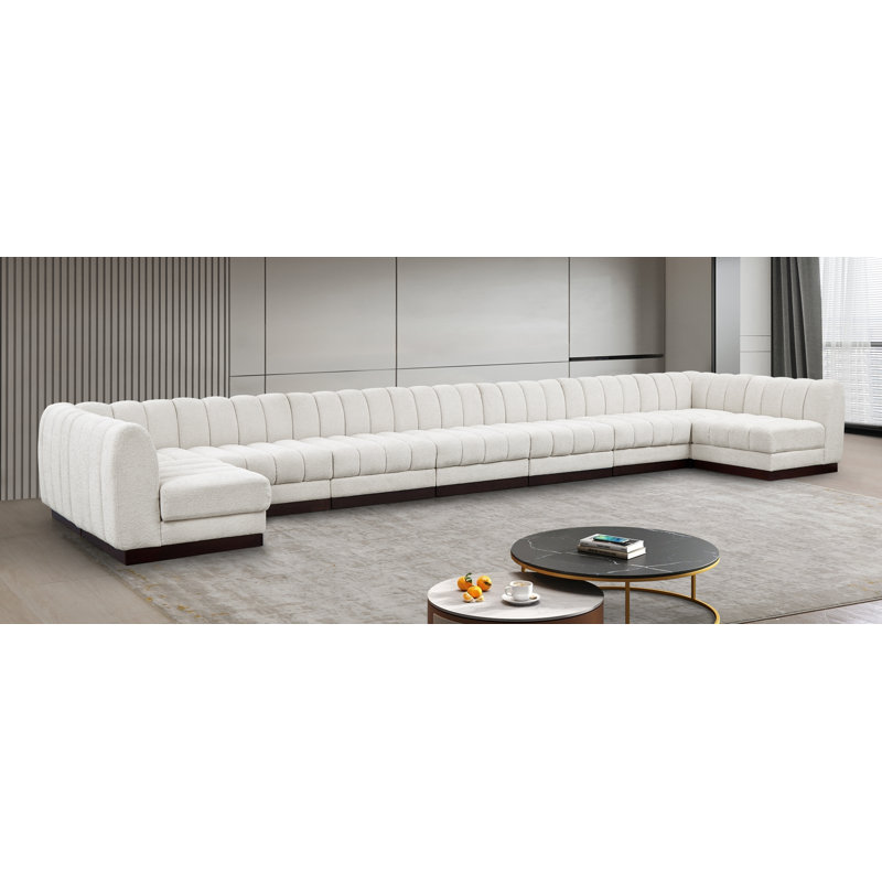 Canapé modulaire rembourré 9 pièces Quinn, Tissu chenille crème