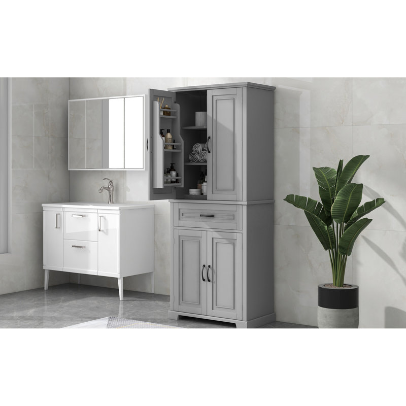 Grande armoire de rangement pour salle de bain avec portes et tiroir - Gris pour les besoins, Gris