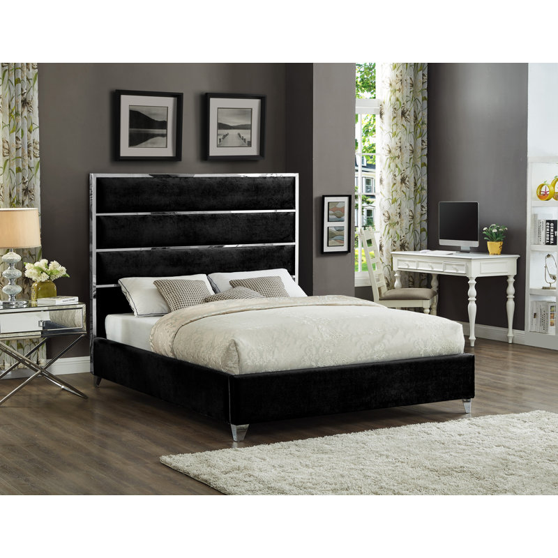 Dietz Upholstered Platform Bed, Black Velvet, King