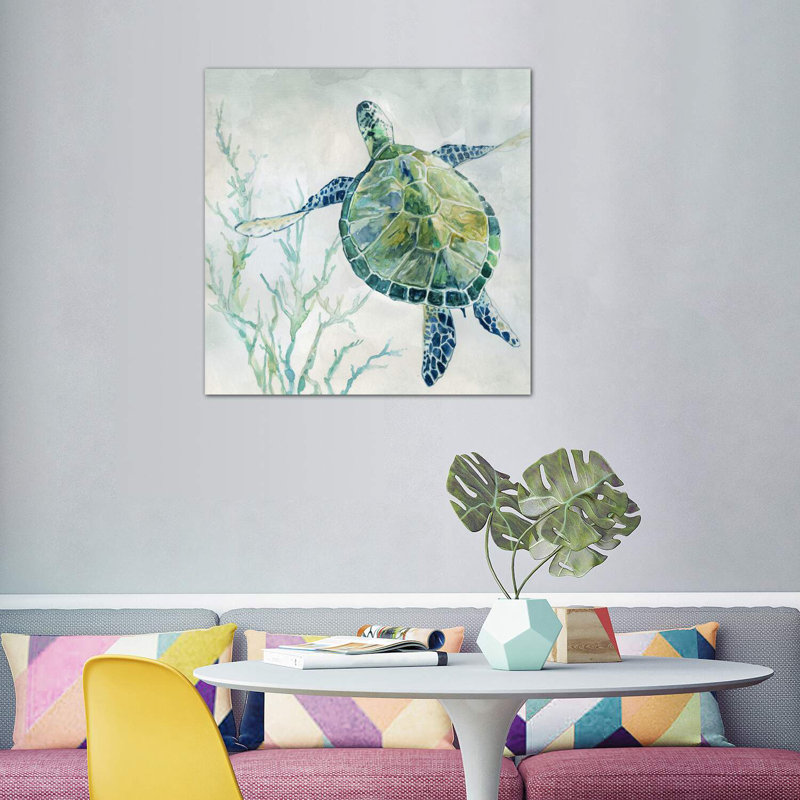 «Seaglass Turtle II» par Carol Robinson - reproduction d'art sur toile tendue, Toile tendue, H 48 po x l 48 po x P 1,5 po