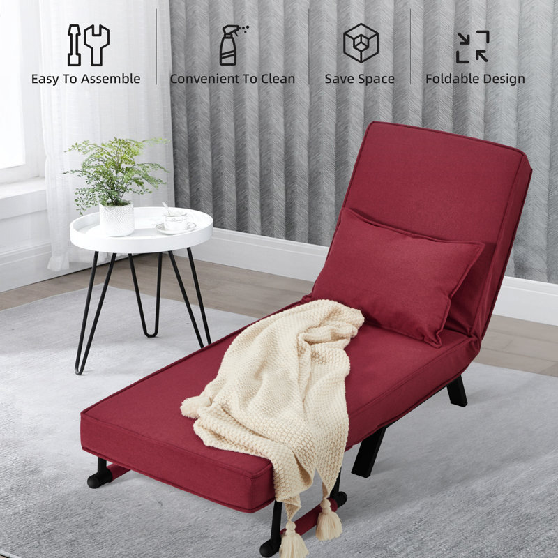 Convertible Sofa Bed Sleeper Chair, Single Person Chaise Lounge Couch W/ Pillow, Foldable Sofa Arm Chair W/ 6 Angles Adjustable Backrest, Folding Bed For Office Guest Room