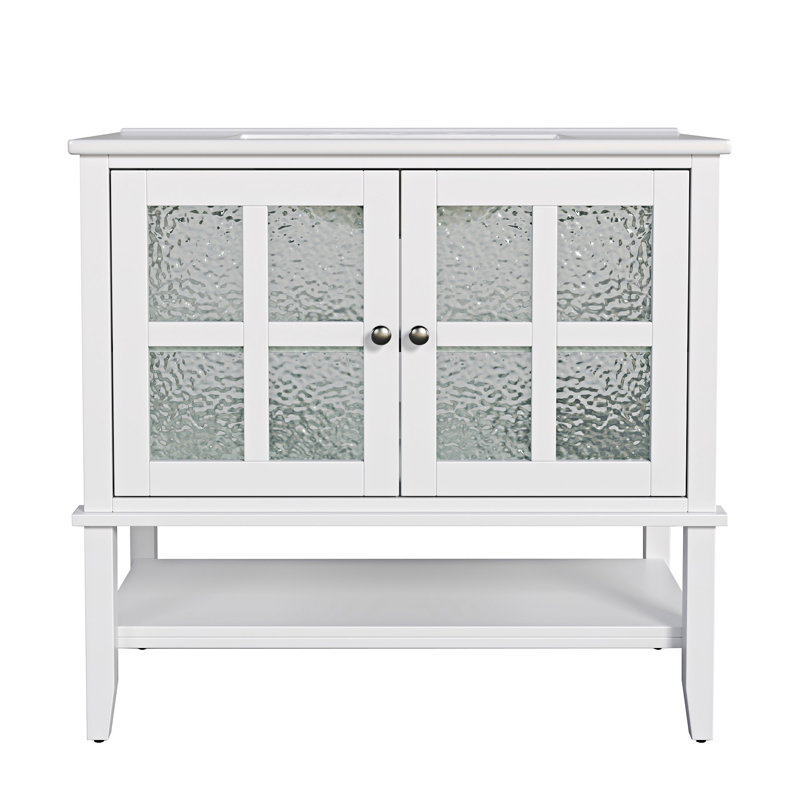 Meuble-lavabo de salle de bain avec lavabo en céramique, Blanc