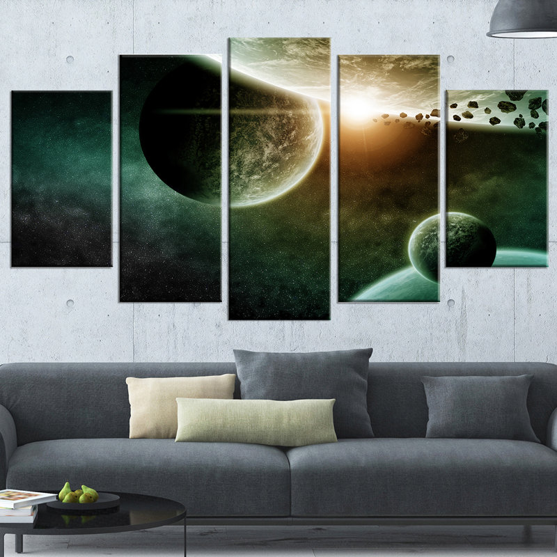 « space planet illustration », ensemble de 5 toiles tendues