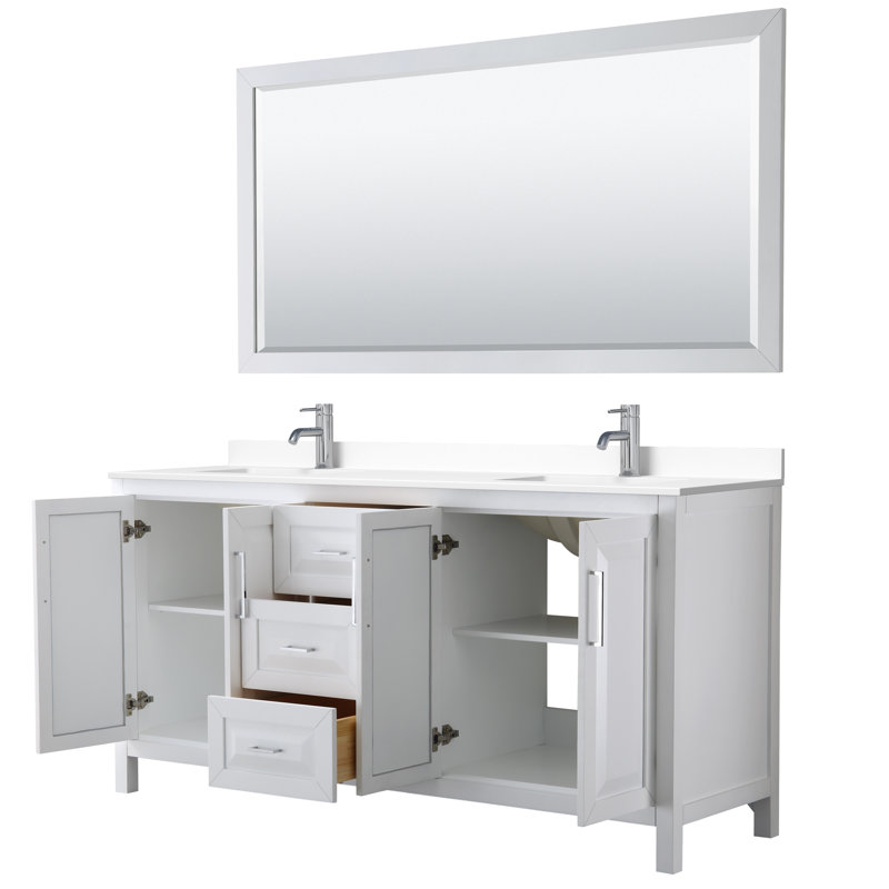 Daria 72'' W Double Vanity, Polished Chrome, White Cultured Marble, White